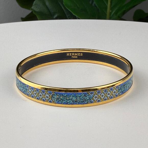 💎✨ Authentic Hermes Plated Narrow Bangle Bracelet Blue 7 3/4" - Picture 1 of 4